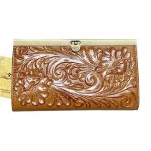 Patricia Nash Cauchy tooled Florence leather cognac brown wallet